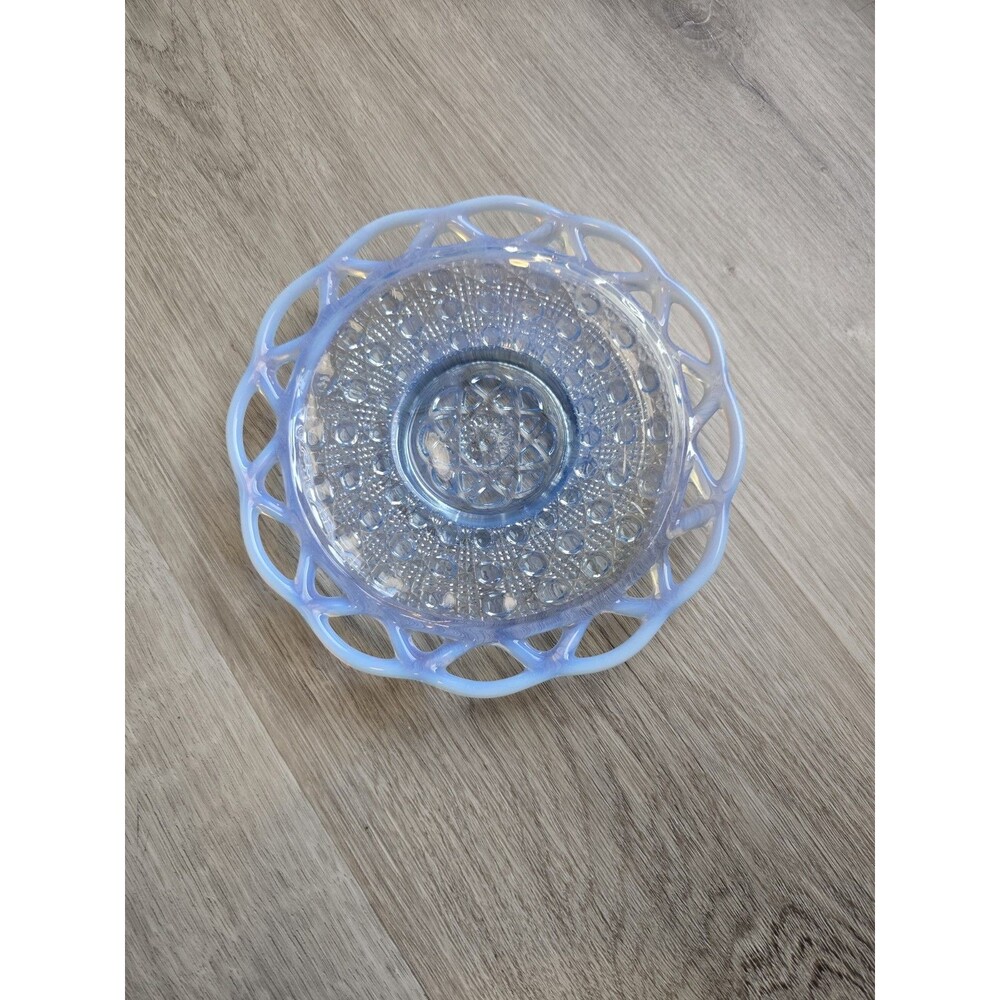 Imperial Glass Lace Edge Button & Sugar Cane Katy Blue Diamond Opalescent Plate
